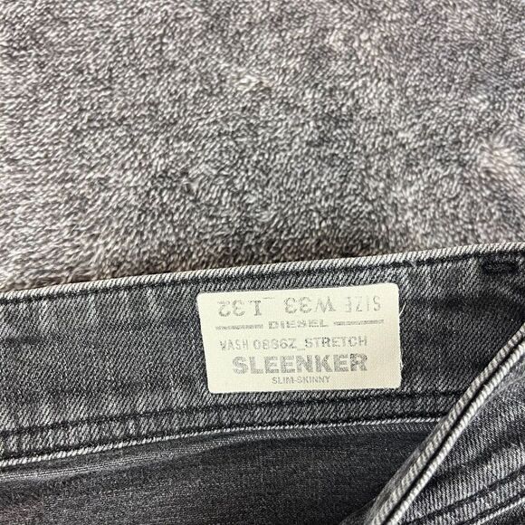 Diesel Sleenker Slim Skinny Black Distressed Button Fly Jeans 33X32(33X30.5) - Picture 6 of 15